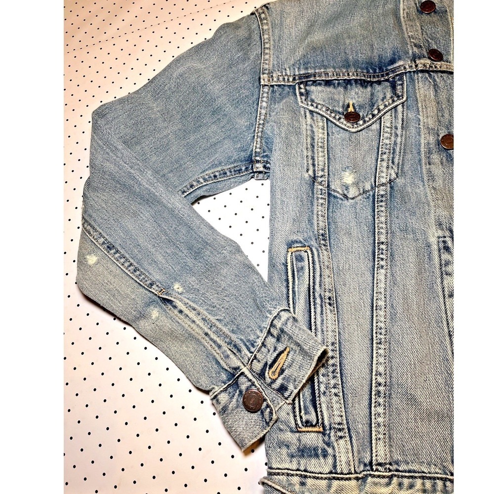 ABLE Distressed Denim Jacket Medium Light Wash Trucker Lyocell Blend - Picture 4 of 13